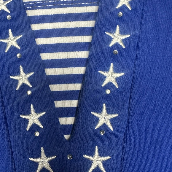 NWT C.D.PETITES Blue XLP Short Sleeve Tee. Striped Stars & Rhinestones - Picture 5 of 5